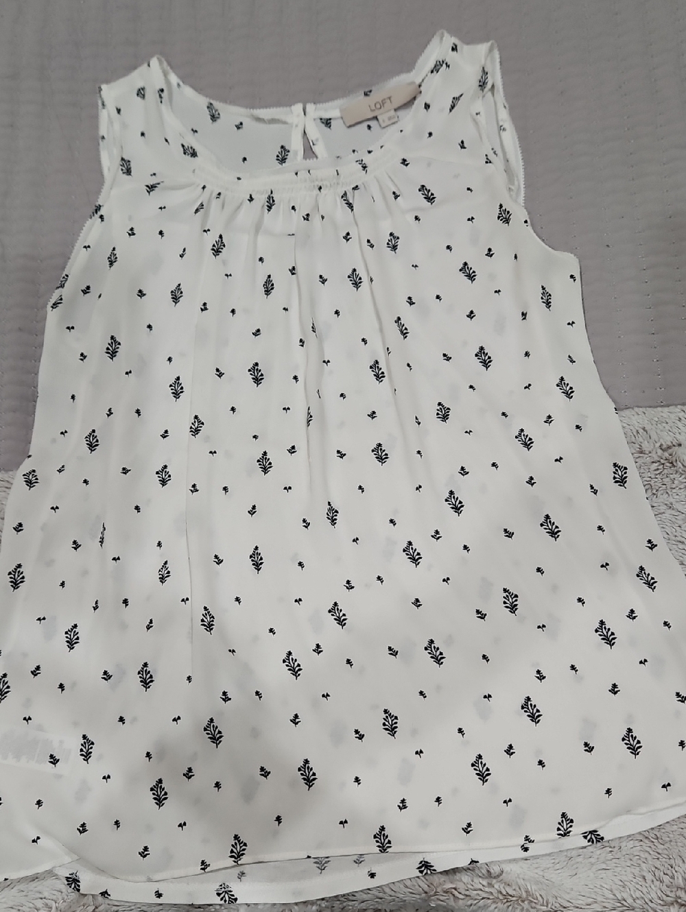 LOFT Girls' White Sleeveless Dress with Black Leaf Print